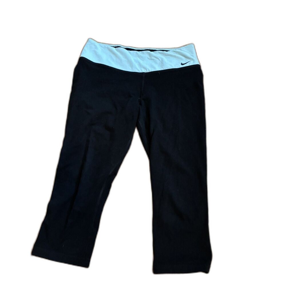Nike Retro Y2K Black Cropped Capri Leggings Light Blue Waistband M Gymcore Chic